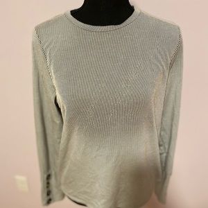 White and Black Long Sleeve Stripped Too with Button Detail